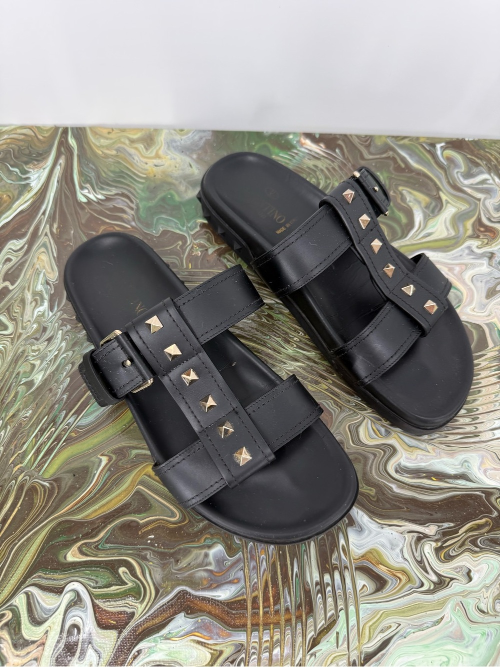 VALENTINO GARAVANI ROCKSTUD FLAT BASE SLIDE Size 38